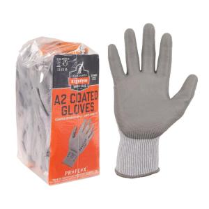 imageErgodyne ProFlex 7024 Cut Resistant Work Gloves ANSI A2 PU Coated Palms for Flexible No Slip Grip Abrasion Resistant 13g Touchscreen Capable 12PackGray