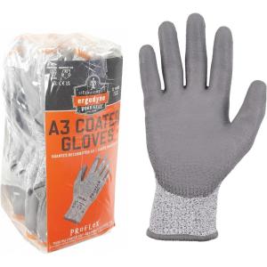 imageErgodyne ProFlex 7030 Cut Resistant Work Gloves ANSI A3 PU Coated Palms for Flexible No Slip Grip Abrasion Resistant 13g 12PairsGray