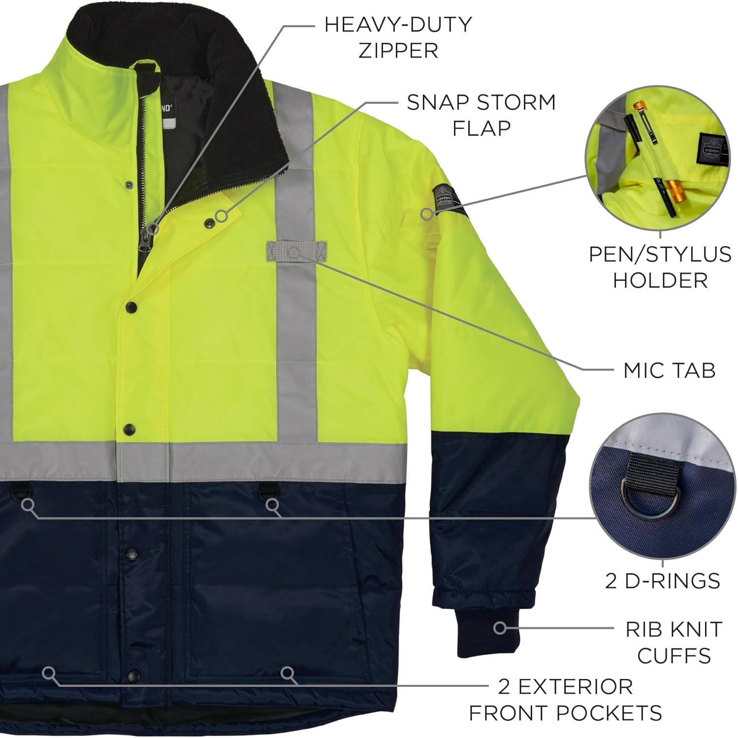 image:imageErgodyne NFerno 6478 Insulated Freezer Jacket Hi Vis Type R Class 2 Reflective Cold Storage Work Gear Clo Value Comfort Rating 259 CLO