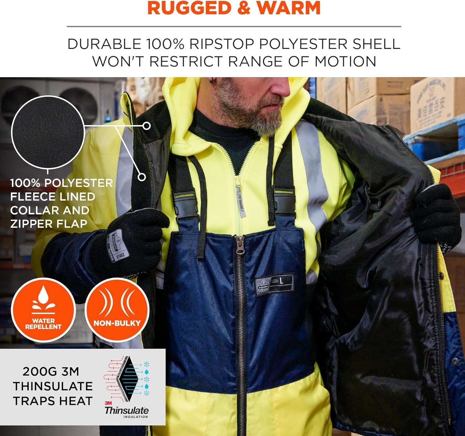 image:imageErgodyne NFerno 6478 Insulated Freezer Jacket Hi Vis Type R Class 2 Reflective Cold Storage Work Gear Clo Value Comfort Rating 259 CLO