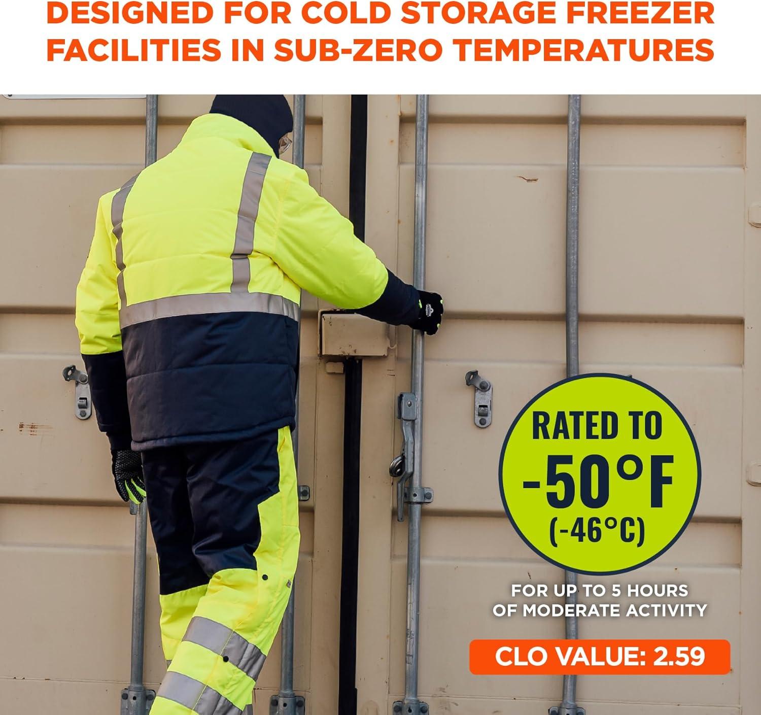 image:imageErgodyne NFerno 6478 Insulated Freezer Jacket Hi Vis Type R Class 2 Reflective Cold Storage Work Gear Clo Value Comfort Rating 259 CLO