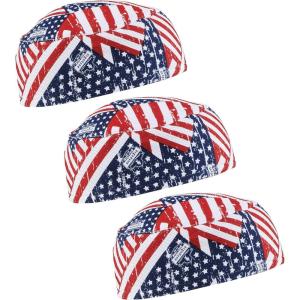image:imageErgodyne Chill Its 6630 Skull Cap Lined with Terry Cloth Sweatband Sweat Wicking BlueStars  Stripes3pk