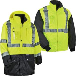 image:imageHigh Visibility Reflective Thermal Jacket Set Includes Outer Rain Shell amp Thermal Jacket with Zip Off SleevesLime