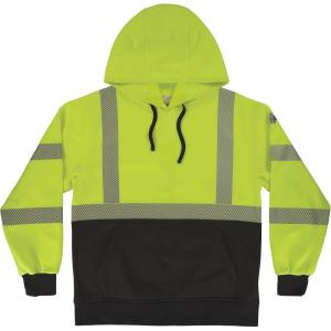 image:imageErgodyne Unisex Adult Glowear 8317bk Performance Hivis Hooded Sweatshirt  Type R Class 3 Black BottomLime