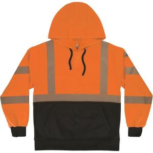image:imageErgodyne Unisex Adult Glowear 8317bk Performance Hivis Hooded Sweatshirt  Type R Class 3 Black BottomOrange