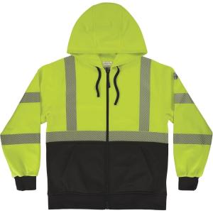 image:imageErgodyne Unisex Adult Glowear 8318bk Performance Hivis Hooded Zipup Sweatshirt  Type R Class 3 Black BottomLime