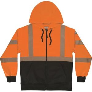 image:imageErgodyne Unisex Adult Glowear 8318bk Performance Hivis Hooded Zipup Sweatshirt  Type R Class 3 Black BottomOrange