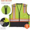 image:imageErgodyne GloWear 8251HDZBK Class 2 Safety Vest Hi Vis TwoTone Reflective Black Front Zipper ClosureLime