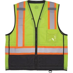 image:imageErgodyne GloWear 8251HDZBK Class 2 Safety Vest Hi Vis TwoTone Reflective Black Front Zipper ClosureLime