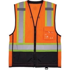 image:imageErgodyne GloWear 8251HDZBK Class 2 Safety Vest Hi Vis TwoTone Reflective Black Front Zipper ClosureOrange